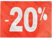 Kartónový banner, červený podklad s nápisom -20%, výška48xšířka48cm