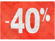 Kartónový banner, červený podklad s nápisom -40%, výška48xšířka48cm, farba červená